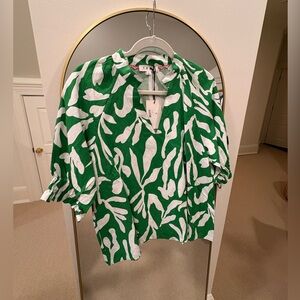 THML Green and White Leaf Print Top